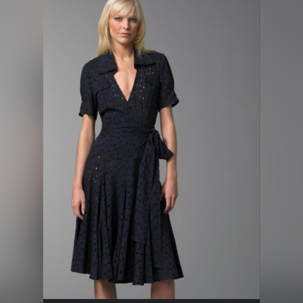 Diane von Furstenberg A-Line DressBlueEyelet Size 10